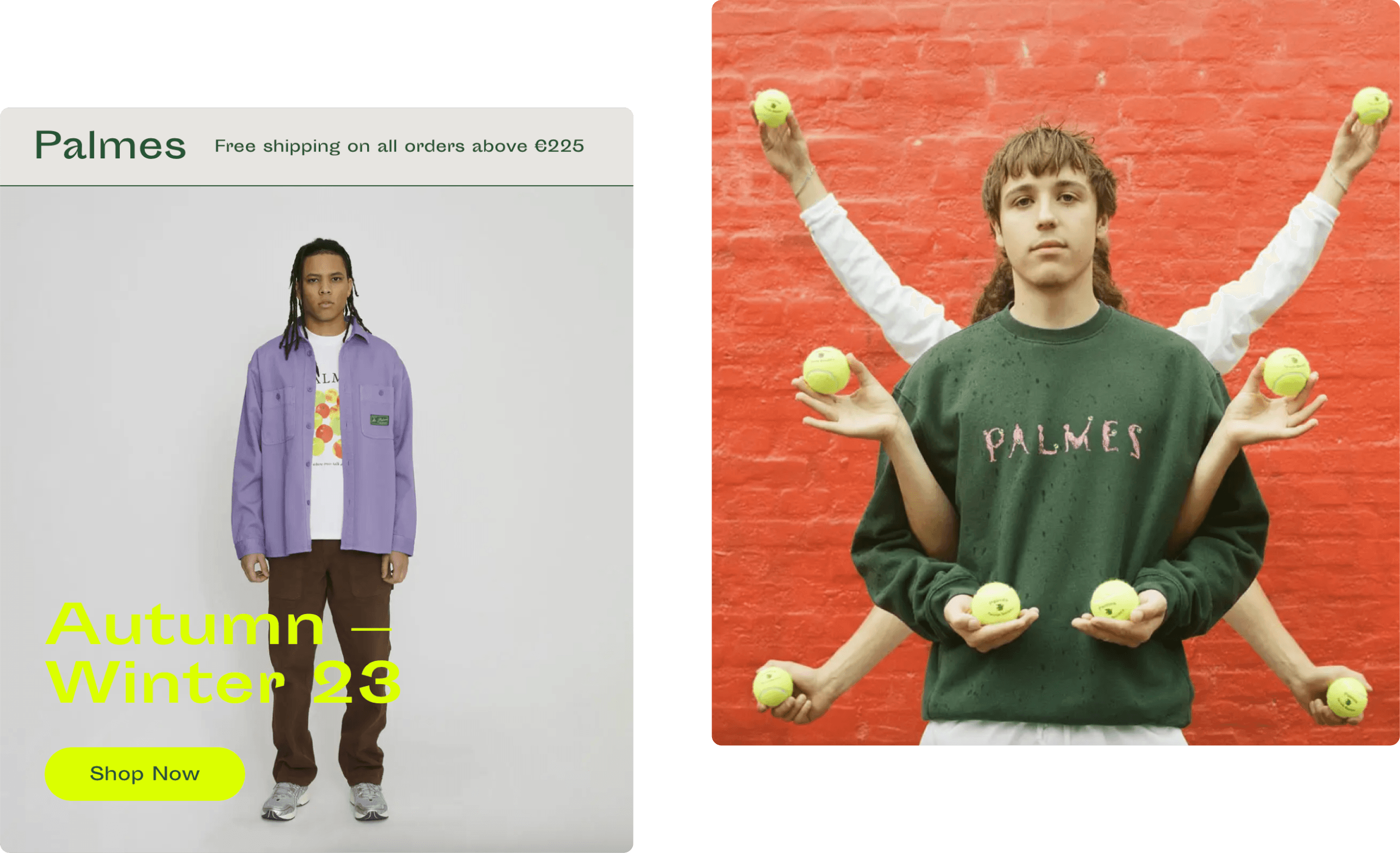 Palmes storefront and campaign